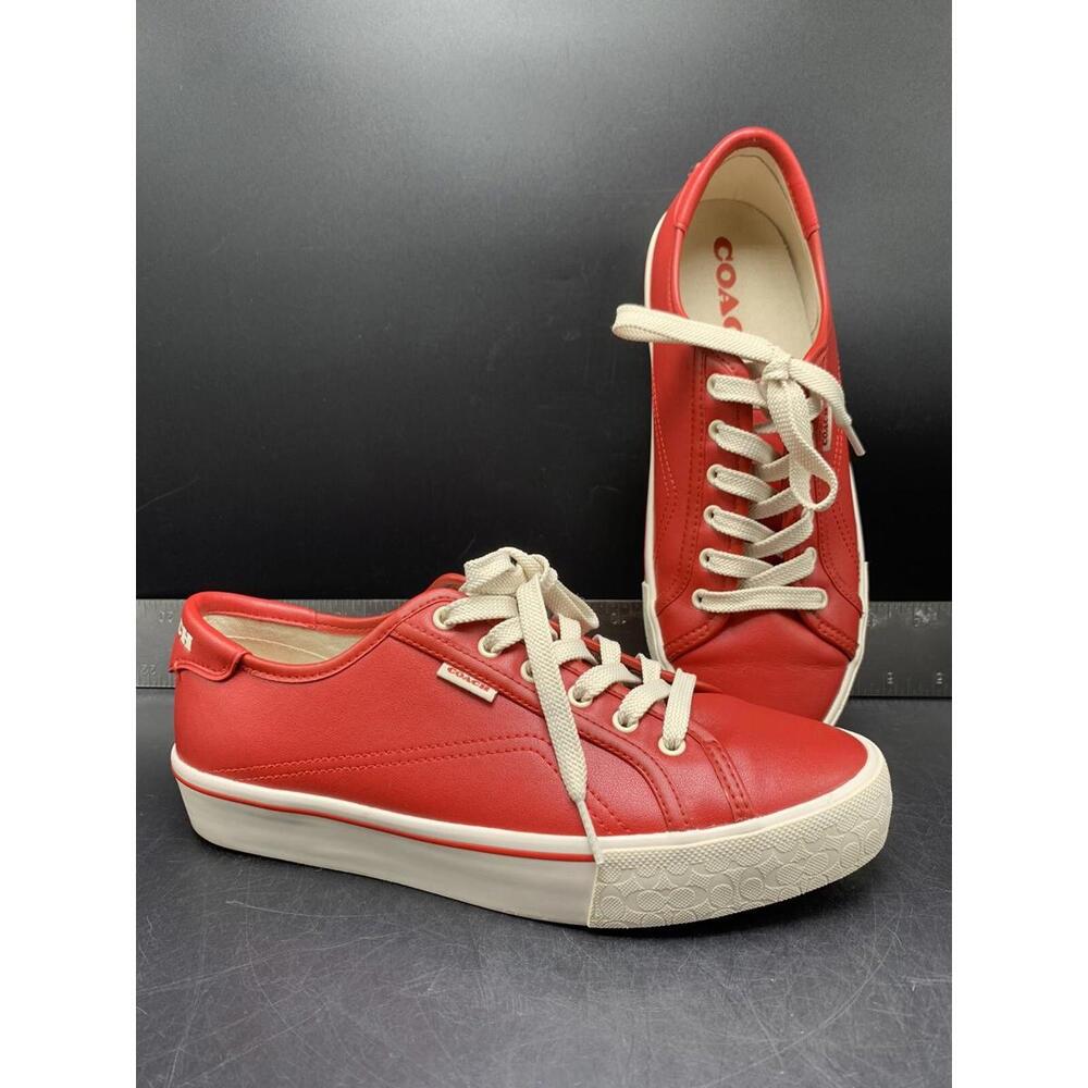 Red Coach Shoes Women's Lowline Leather Low Top Sneaker Size 8.5 B Red White - Picture 2 of 15